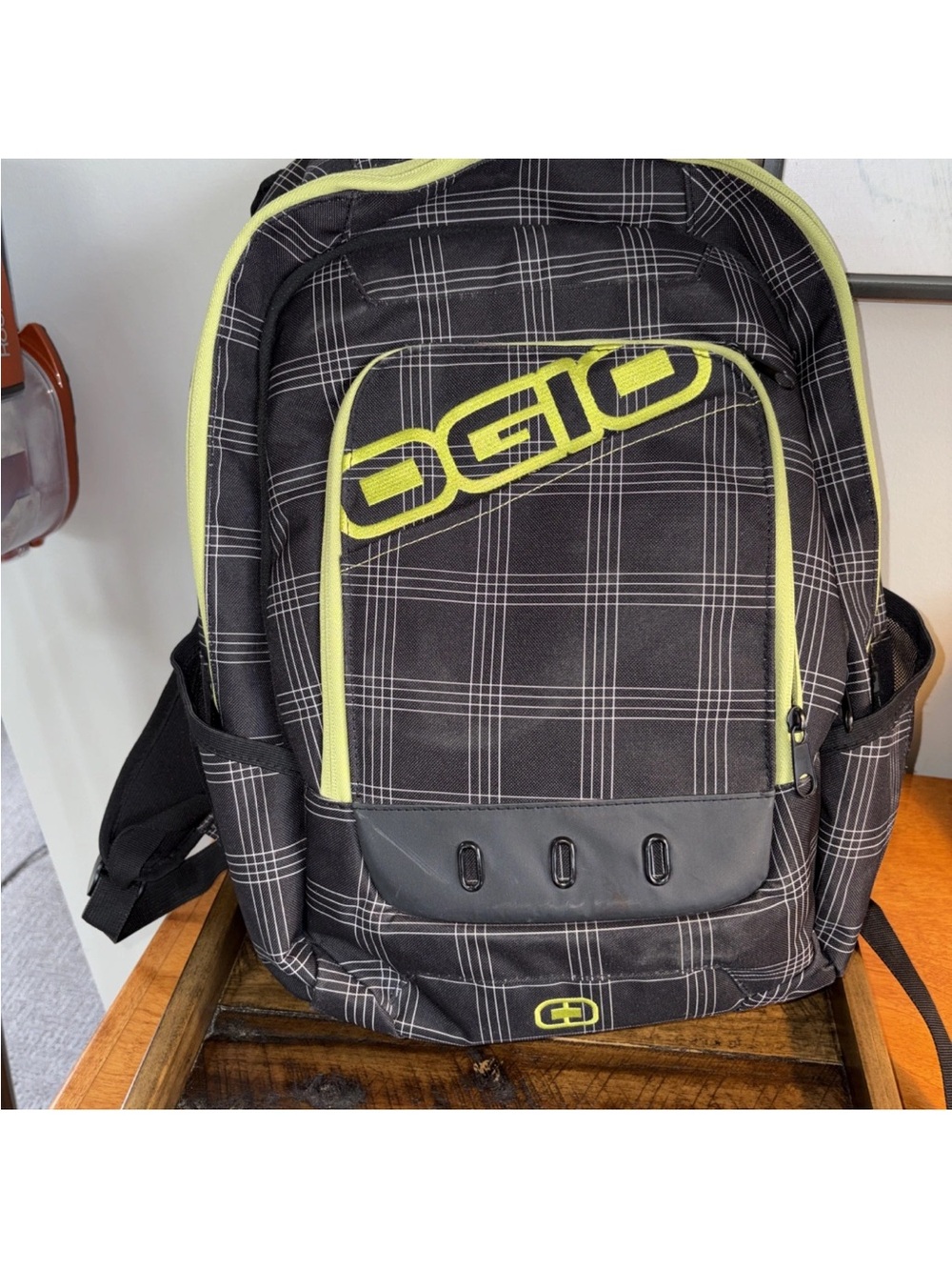 OGIO Convoy Black Plaid Backpack, Laptop, Notebooks with Lime Accents-New